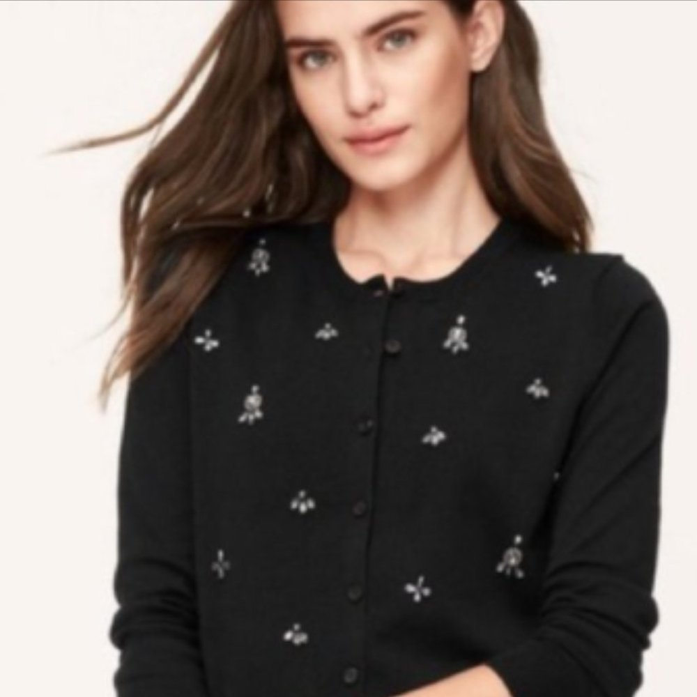 LOFT Black Jeweled Cardigan